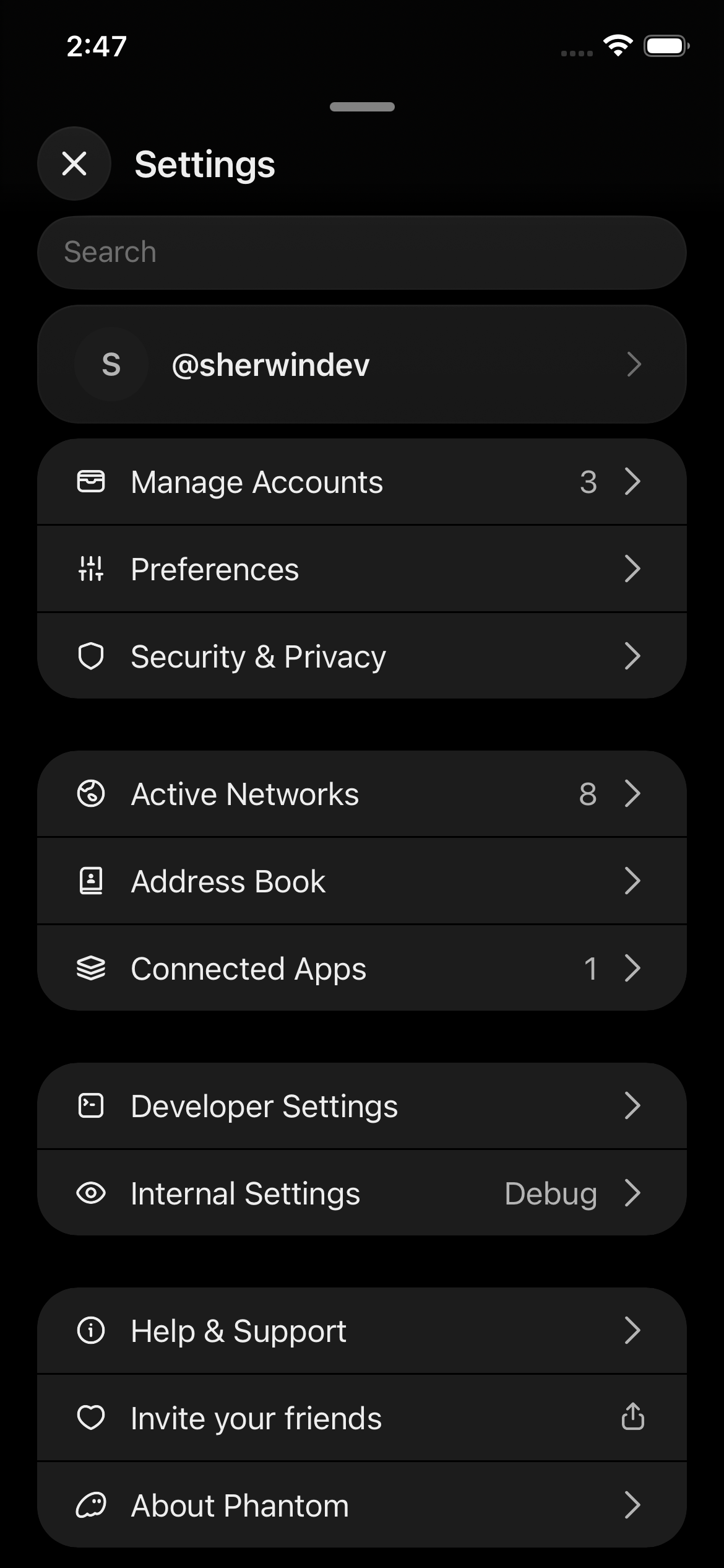 Settings after